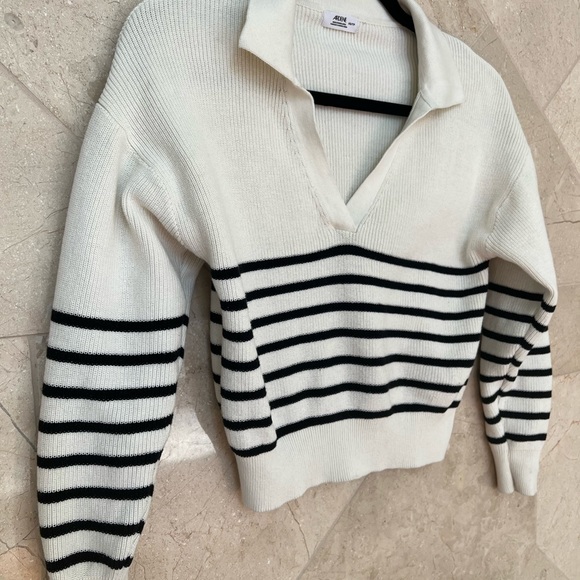 Stripped print long sleeves polo T-shirt - Picture 3 of 5